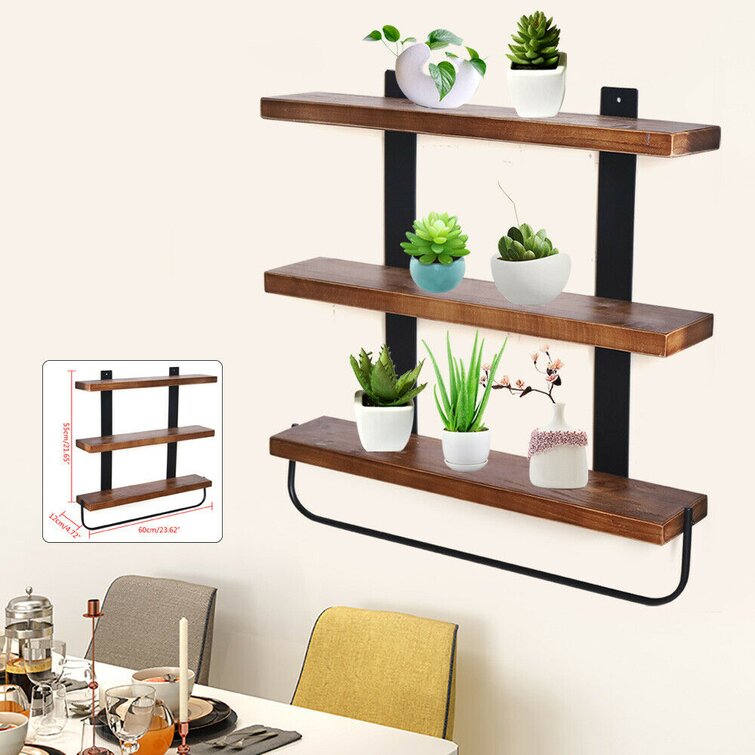 Floating wood shelf with best sale towel bar